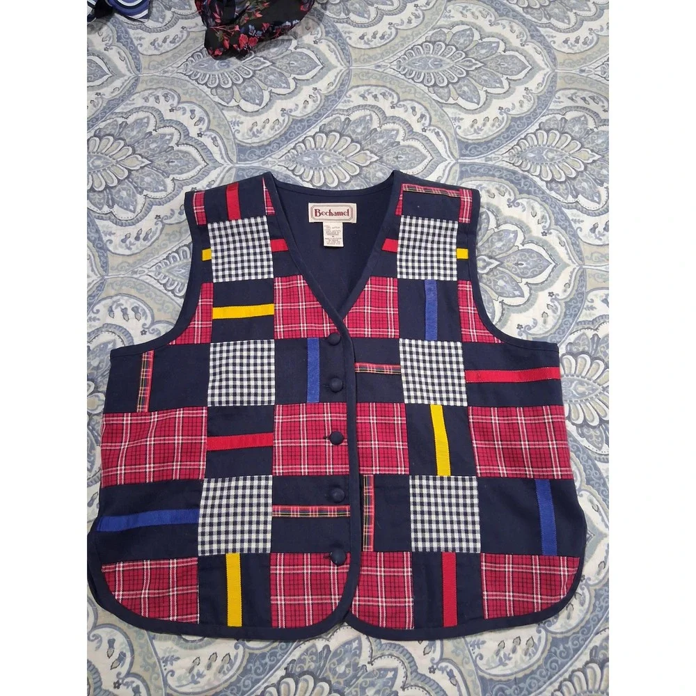 Vintage Bechamel Patchwork Classic Womens‎ size Medium Plaid Colorful 90's Vest